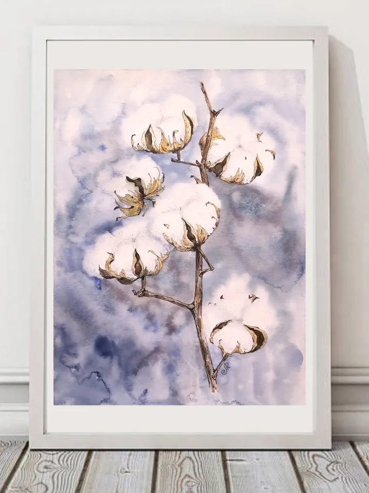 Cotton Watercolor Painting Set of 2 Flowers Original Painting Floral Art