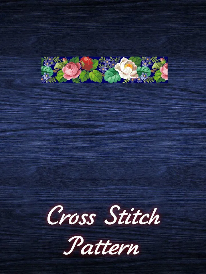 Antique Cross Stitch Pattern Border with Roses Digital Download PDF