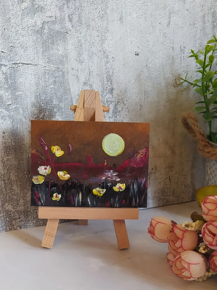 ACEO 2 ,Yellow Moonflowers, 2.5*3.5 inches (6.5*9 cm)