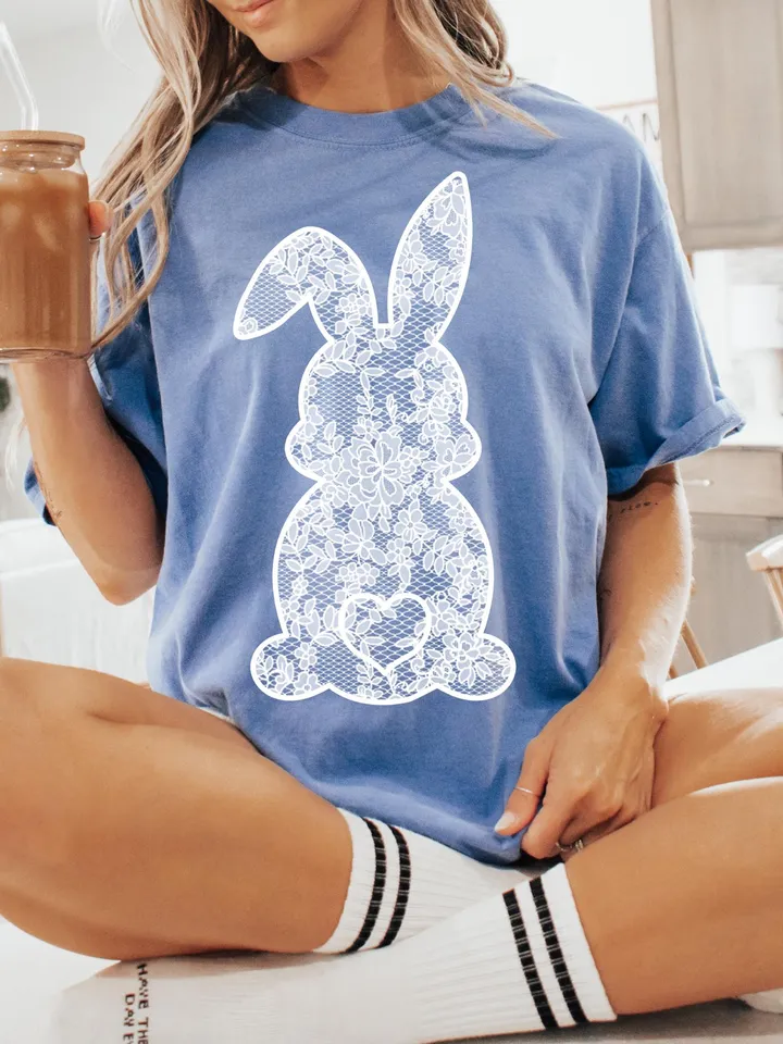 Lace Bunny Easter Png, Easter Png, Floral Bunny Png, Floral Chinoiserie Png, Bunny png, Girly easter png, Spring png, Lace Bunny Png