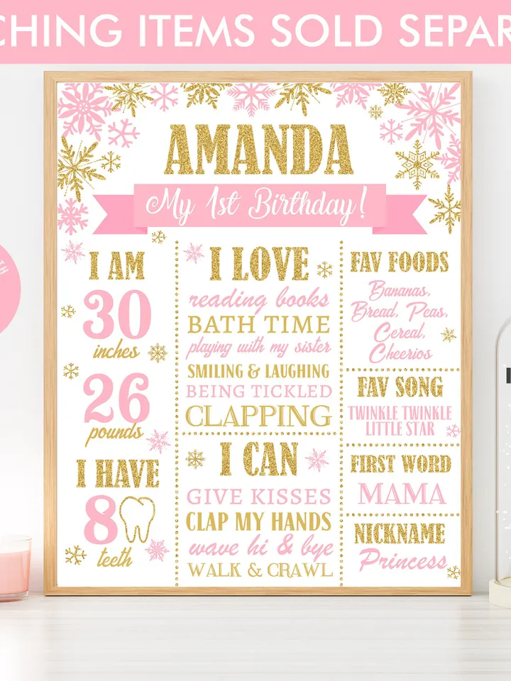 Winter Onederland Invitation Girl 1st Birthday Invitation, Winter Wonderland Birthday Invitation, Pink Gold Snowflake Editable Template