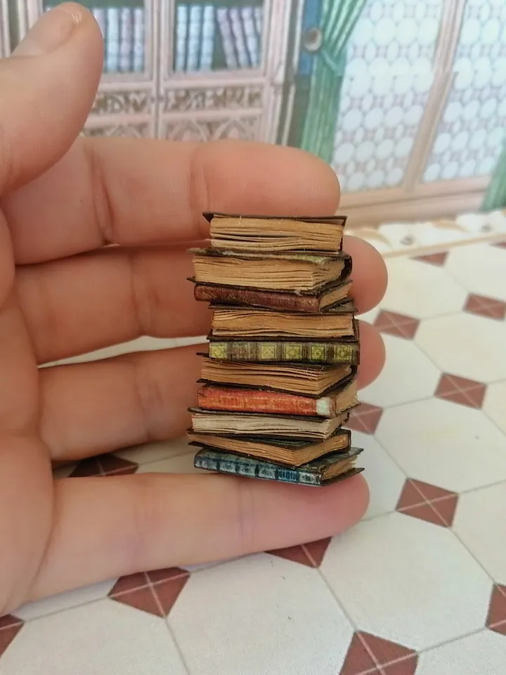 Stack of aged, vintage books. Imitation books. Dollhouse miniature. 1:12. Handmade.