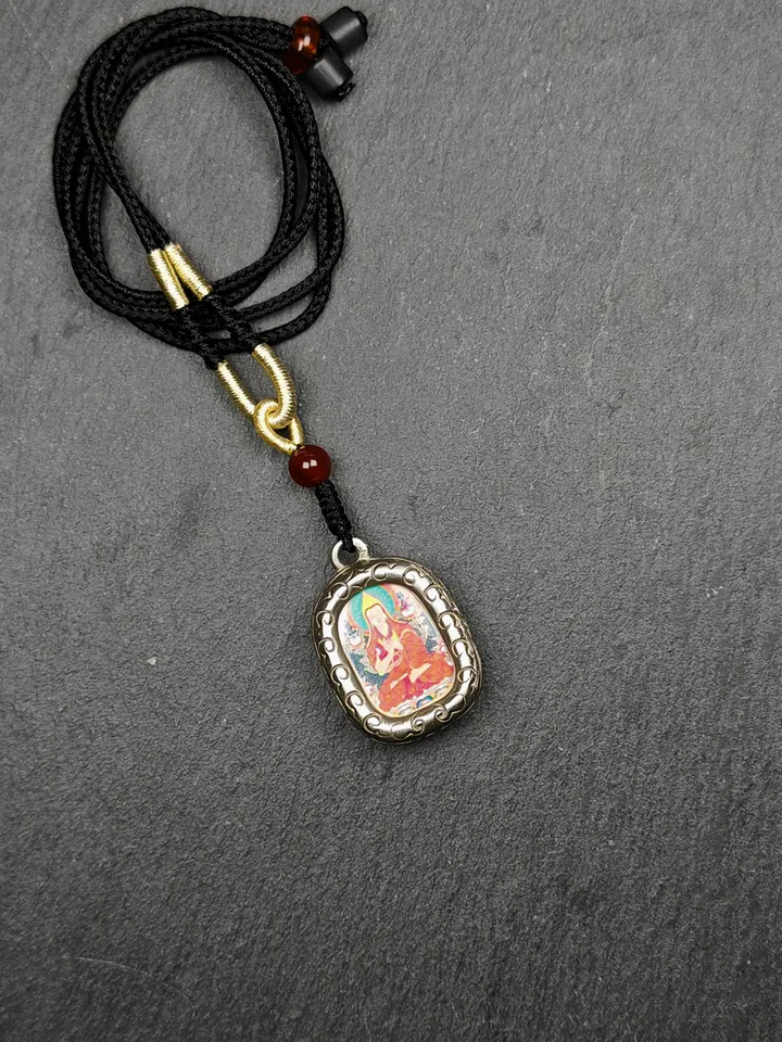 Gandhanra Antique Handmade Tsongkhapa Gau Ghau Shrine, Mini Tibetan Buddhist Altar Amulet Pendant,Made of White Copper