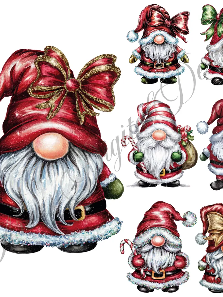 Christmas Gnome clipart bundle, Christmas clipart, Winter gnome png graphics, Christmas sublimation, Transparent background, Coquette Gnome