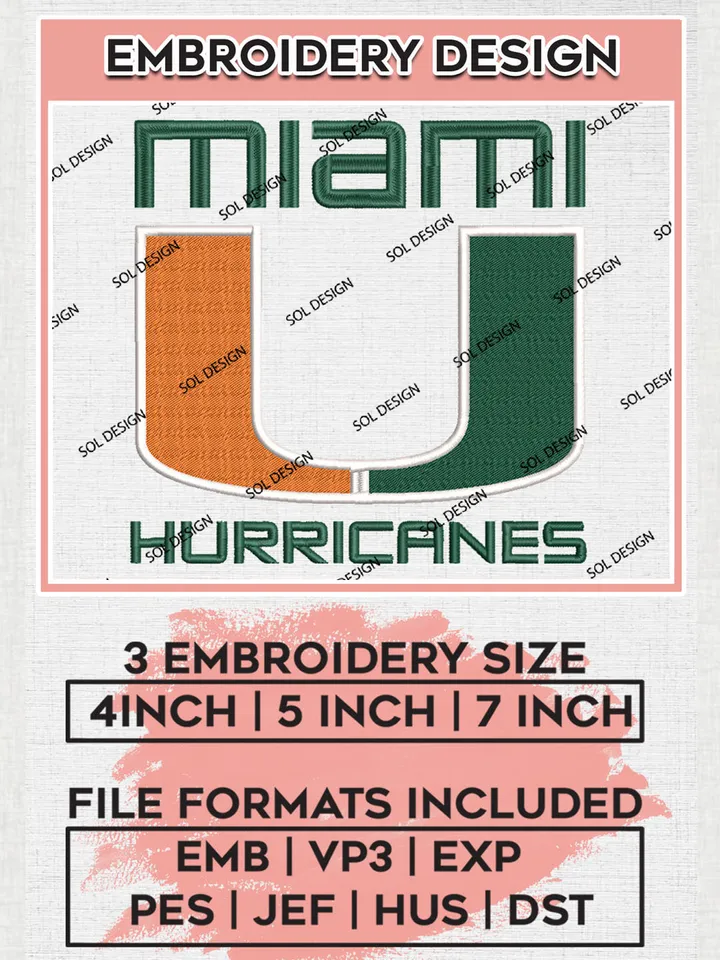 NCAA Miami Hurricanes Team Writing Logo embroidery designs, NCAA Miami Hurricanes Logo Machine embroidery designs, NCAA Team Logo embroidery designs, NCAA Game Day Machine embroidery designs, Digital Download
