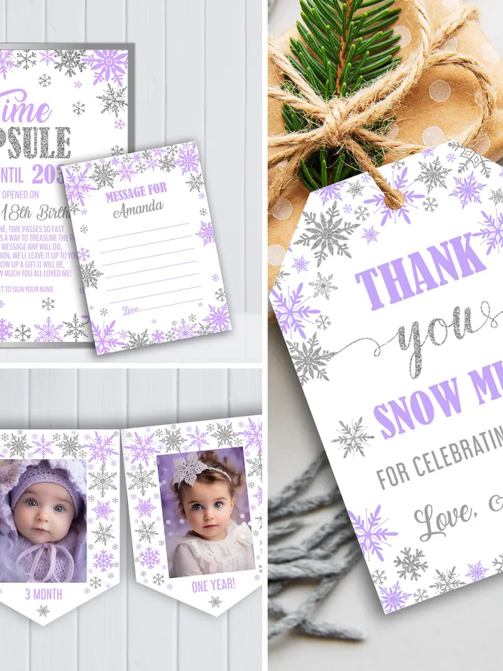 Winter Onederland Birthday Girl Decorations, Winter Onederland Bundle, Party Package Bundle Editable Template, Snowflakes Theme