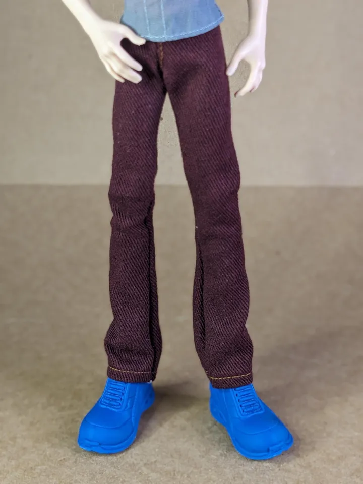Handmade Burgundy denim pants or shorts for 1/6 scale boy dolls