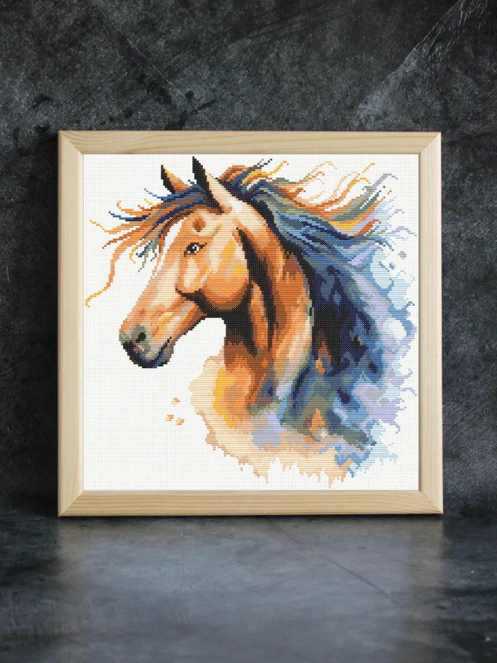 Cross stitch pattern Horse, watercolor style cross stitch chart