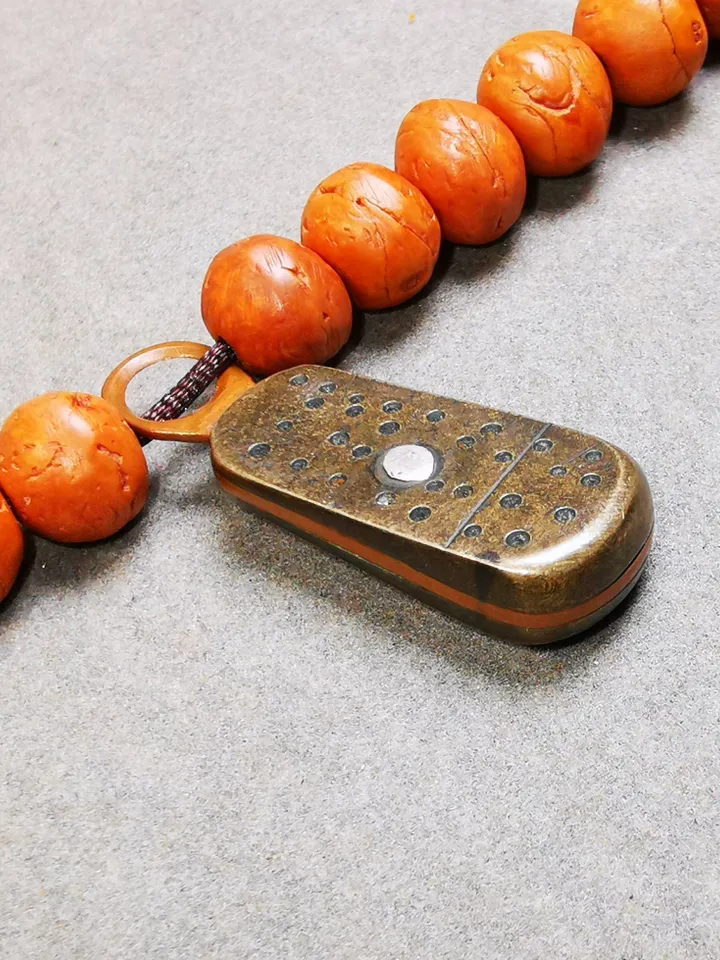 Gandhanra Vintage Tibetan Buddhist Mala Pendant,Mantra Dot Charm Amulet for Prayer Beads,Mala Accessories,1.34" × 0.47"