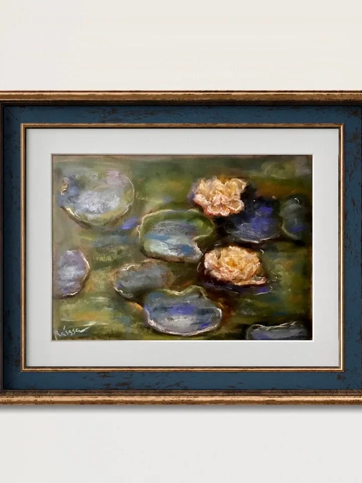 Water Lillies Monet inspired original soft pastel painting on sanded paper,one of a kind painting,wall hanging,unique gift home decoration.