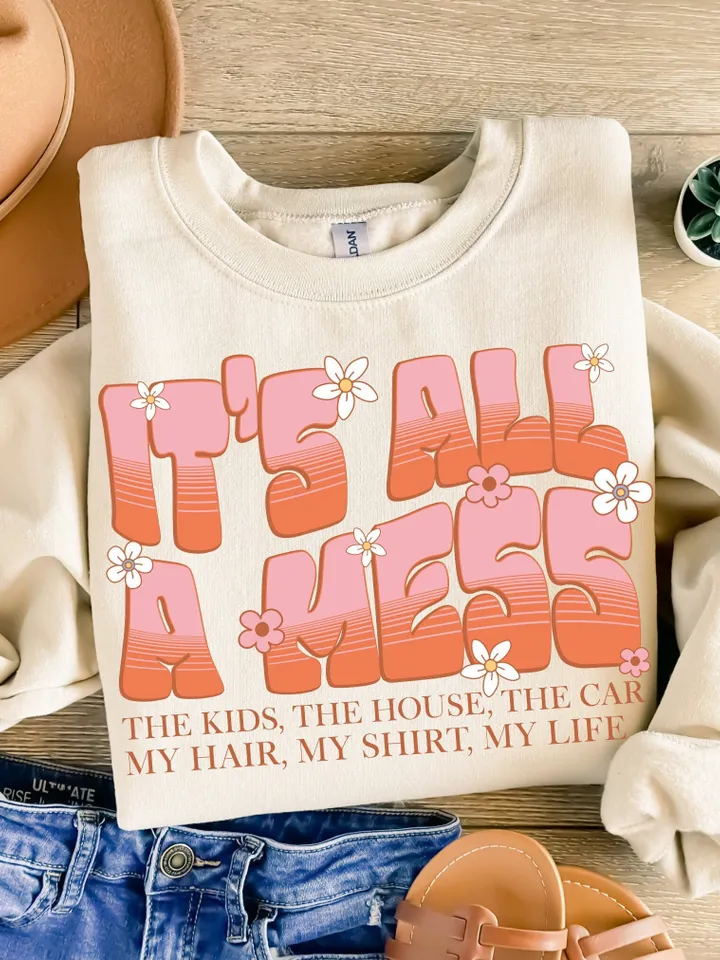 Funny Mom PNG, Retro Mama PNG, Sublimation Design, Digital Download Png, It's All A Mess Png, Mother's Day Png, Hot Mess Mom png