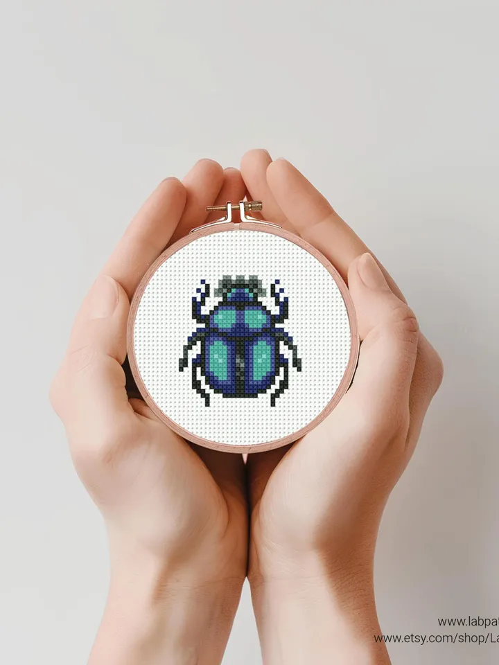 Bundle mini Insects 6 Cross stitch patterns, contemporary, Abstract, Ladybug, beginner, modern chart, gift DIY, embroidery, instant PDF