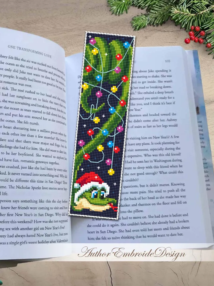 Christmas bookmark cross stitch pattern PDF download Funny snake cross stitch chart, Snake bookmark pattern digital PDF Happy new year #B363