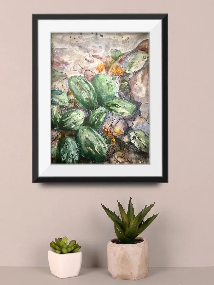Cactus flower,original watercolour mix media painting on watercolour paper,original and prints available.
