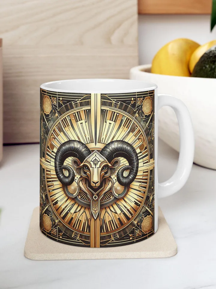 Aries Ceramic Mug, Zodiac Sign Coffee Cup, Astrology Gift, 11oz 15oz Tea Mug, Horoscope Drinkware, Birthday Present