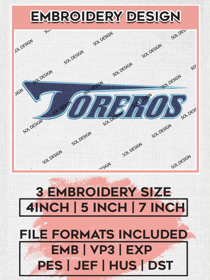 NCAA Toreros College Team Word Logo Embroidery Design Files, NCAA San Diego Toreros Machine Embroidery, NCAA Teams, Game Day, 3 sizes, NCAA Machine embroidery designs, Digital Download
