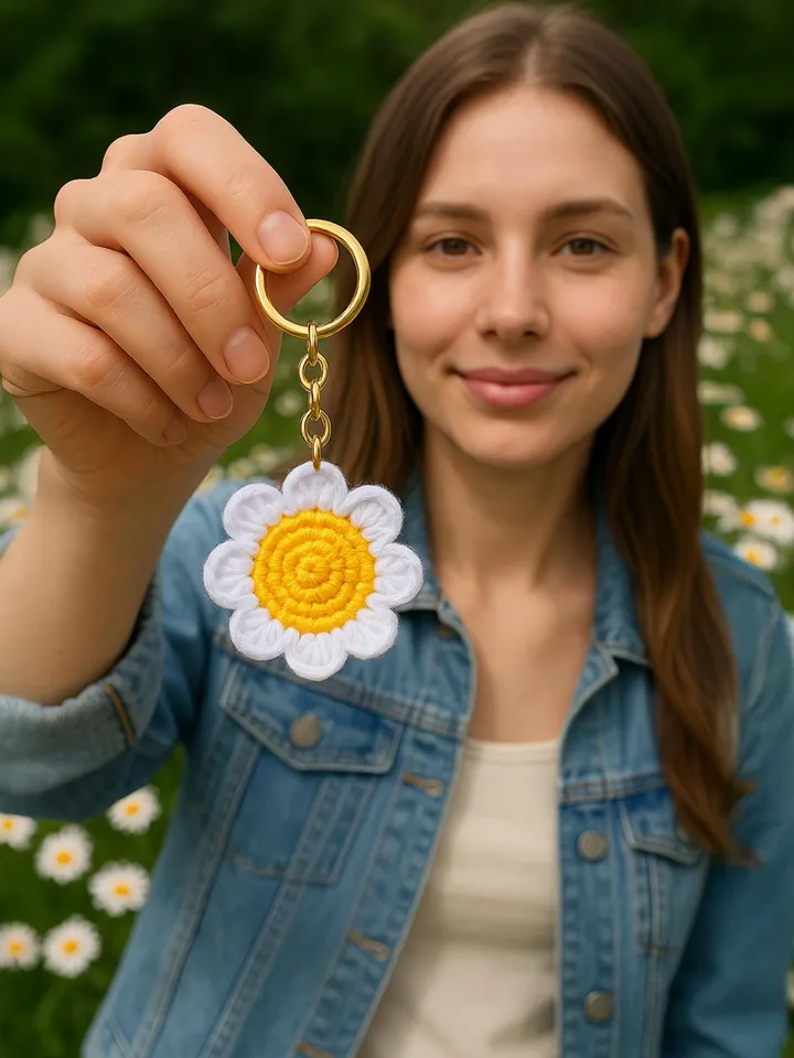 Crochet Daisy Keychain Pattern, Easy PDF Tutorial for Beginners, Create a Flower Key Holder Gift for Friends & Family