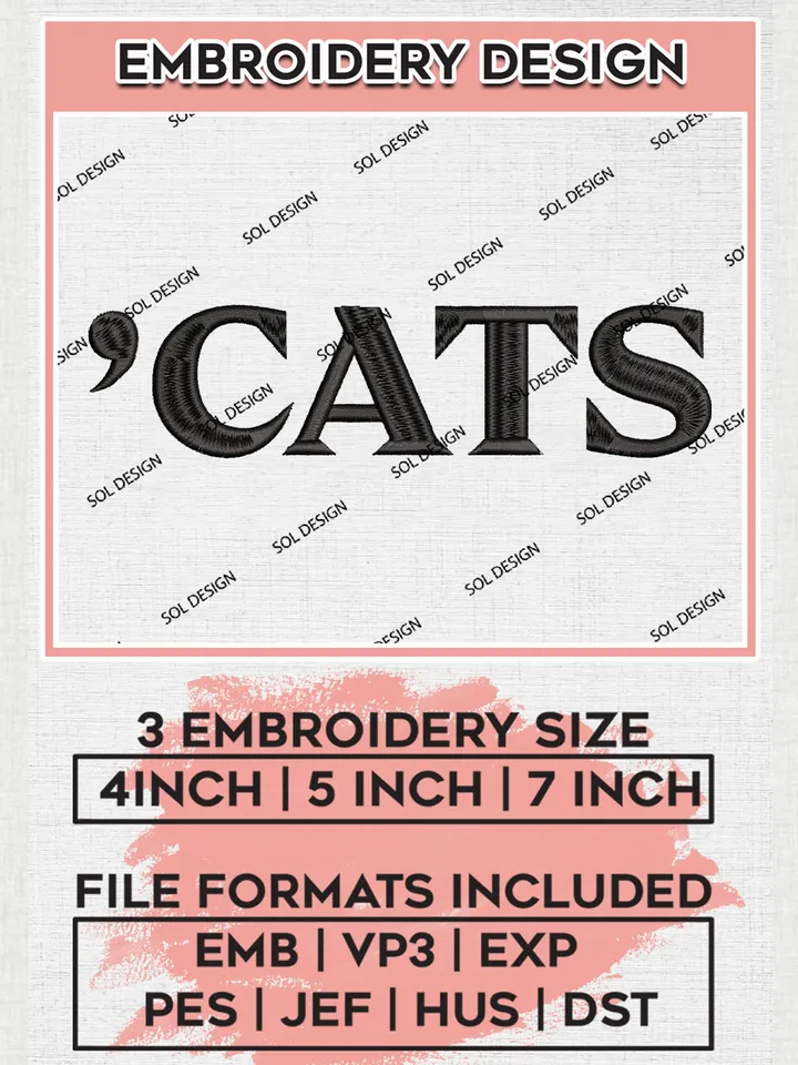 NCAA Cats College Team Writing Logo Embroidery Design Files, NCAA Davidson Wildcats Machine Embroidery, NCAA Teams, 3 sizes, NCAA Machine embroidery designs, Digital Download