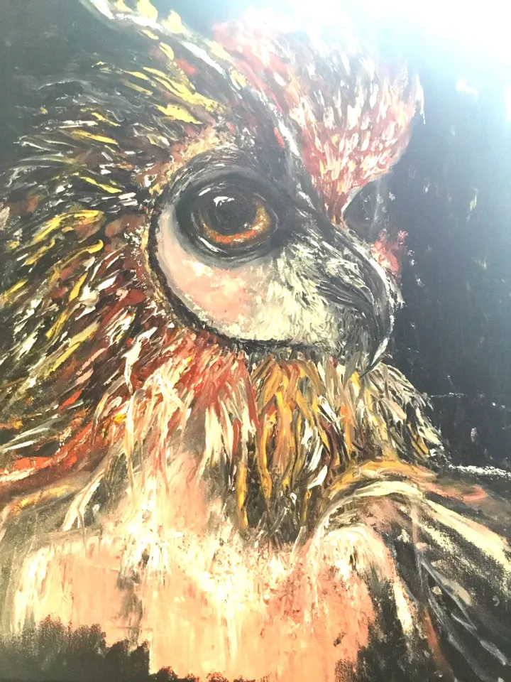 Fantasy woman-owl, original oil painting on stretched canvas,home decoration wall art,hand made ,gift for her.