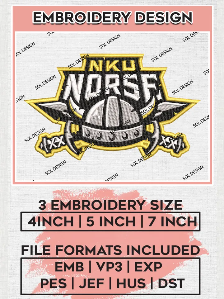 NKU Norse Football Team Logo Embroidery Design Files, NCAA Northern Kentucky Norse Jaguars Machine Embroidery, NCAA Teams, Game Day, 3 sizes, NCAA Machine embroidery designs, Digital Download