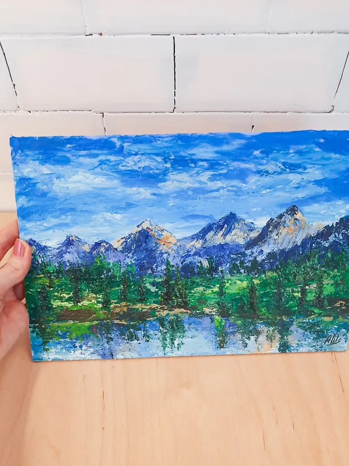 Lake painting Original acrylic painting Mountain landscape Impasto painting