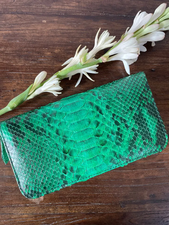 Python skin Wallet Green | Genuine Python light green Colour Wallet unisex | classy Elegant Python Genuine Leather Wallet Handmade snake