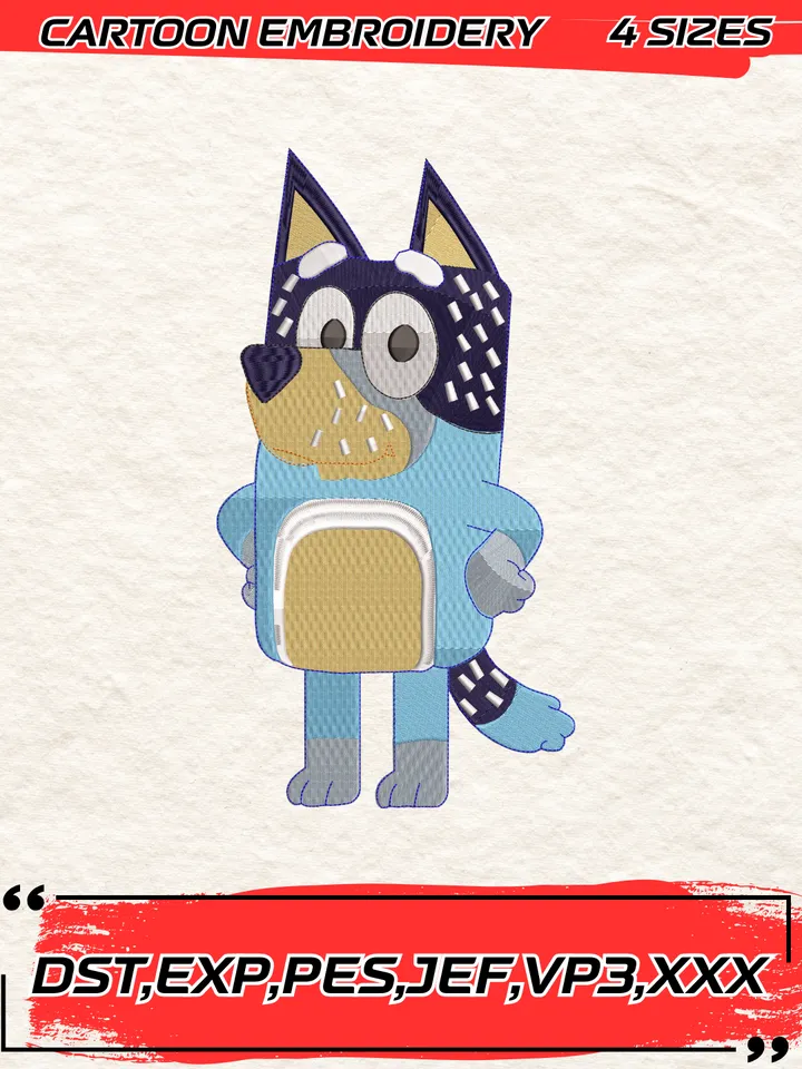 Bandit Heeler Embroidery Design,Bluey Embroidery Design ,Machine Embroidery Design File,4 Sizes, Digital Download