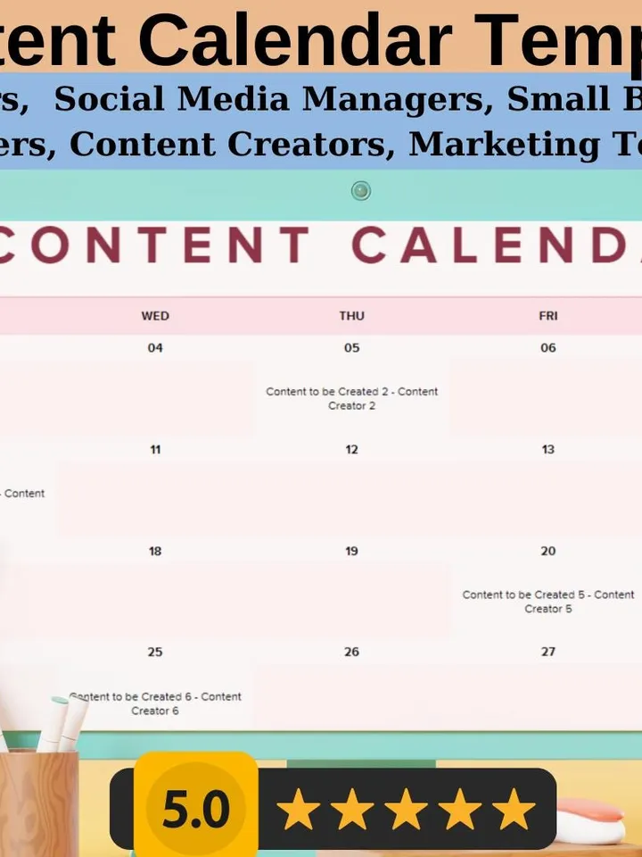 Editable Content Calendar Template, Google Sheets, Digital Download for Bloggers, Small Businesses & Social Media Managers,