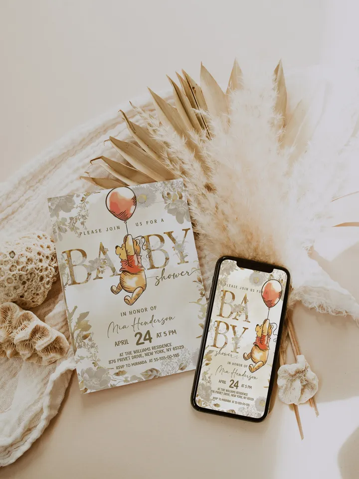 Classic Winnie Pooh Baby Shower Invitation; Neutral Baby Shower Template; Wizard Baby Shower Invite; Honey Bear Invite; Winnie Pooh poom77