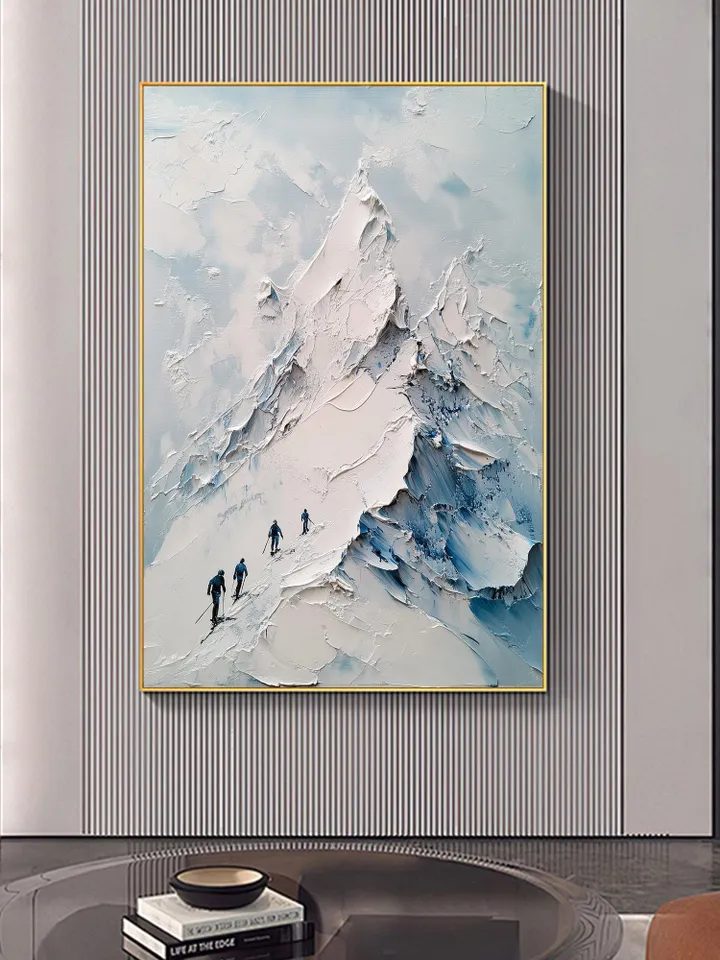 Impasto Mountain Painting, Skiing Art, Textured Landscape Art, Winter Mountain Scene, 3D Wall Art, Snow Art, Original Painting, Office Decor