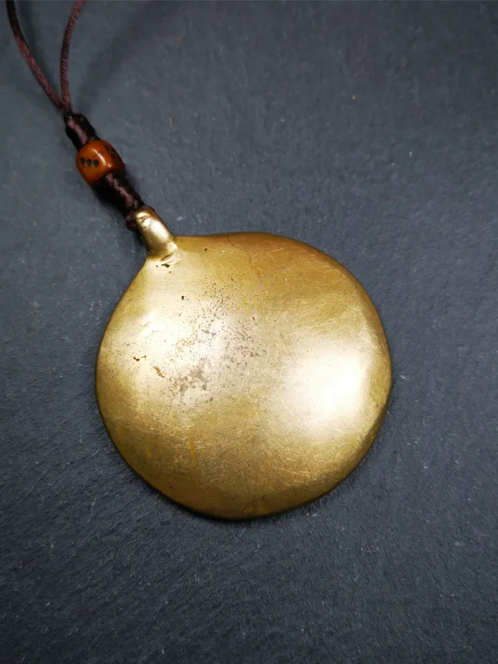 Gandhanra Acient Tibetan Buddhist Amulet,Melong Mirror,Calendar Badge,SIPAHO(srid pa ho),Made of Brass,Unique Kirtimukha Head,2.0"