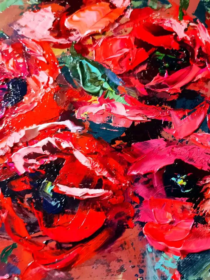 Poppy Oil Painting Flowers Impasto Glass Vase Candy Original Artist Svinar Oksana