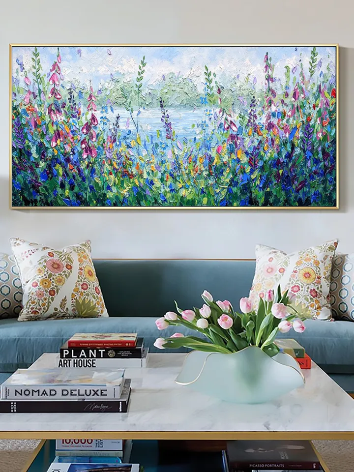 Original Oil Painting On Canvas, Abstract Modern Colorful Flower Painting, Large Wall Art, Boho Wall Décor, Home Decor, Bedroom Wall Decor