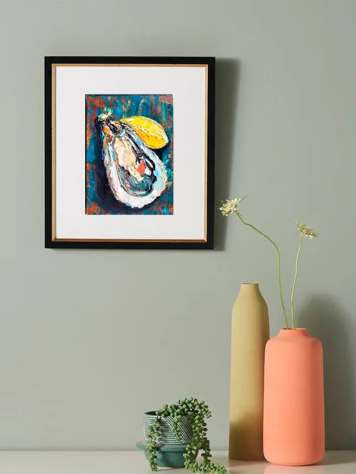 Oyster Painting Coastal Decor Impasto Oil Painting 5x7 Shell Original Art Seafood Art Oyster Shell Wall Art Kitchen Wall Art Food Painting by ArtFromVictoria