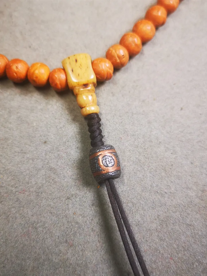 Gandhanra Handmade Tibetan Mala Spacer Beads,Cold Iron 3 Eyes Dzi Marker Beads for Prayer Beads Necklace Accessories,0.35&quot; × 0.43&quot;