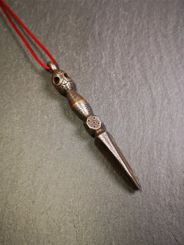Gandhanra Handmade Skull Phurba Amulet,Kila - Dorje Phurba,Tibetan Budhist Ritual Implement Pendant,Made of Cold Iron,4.0"