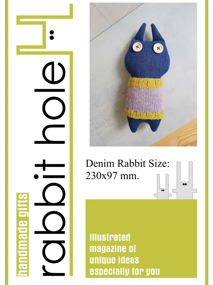 Stuffed animals patterns PDF for sewing and knitting Cat and Rabbit of denim, set of 2 tutorials