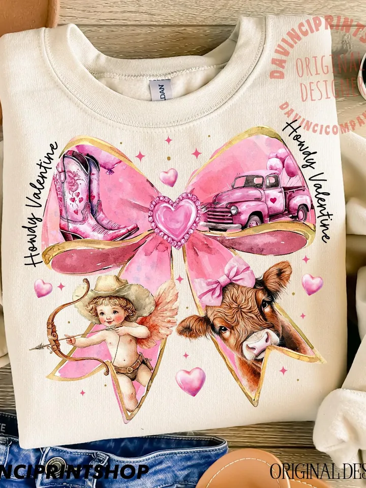 Howdy Valentine Coquette Bow Png, Western Valentines Png, Highland Cow Png, XOXO Png, Valentine Hearts Png, Cupid Png, Love Png, Cowgirl png