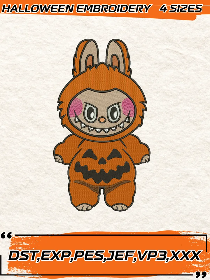 Orange Labubu Embroidery Design,Halloween Embroidery Design,4 Sizes, Digital Download