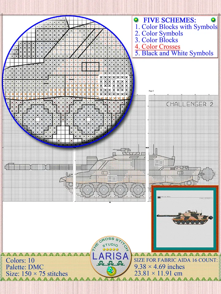 Challenger 2 Cross Stitch Pattern | Main Battle Tank Challenger 2 | British Tank Challenger 2 Chart