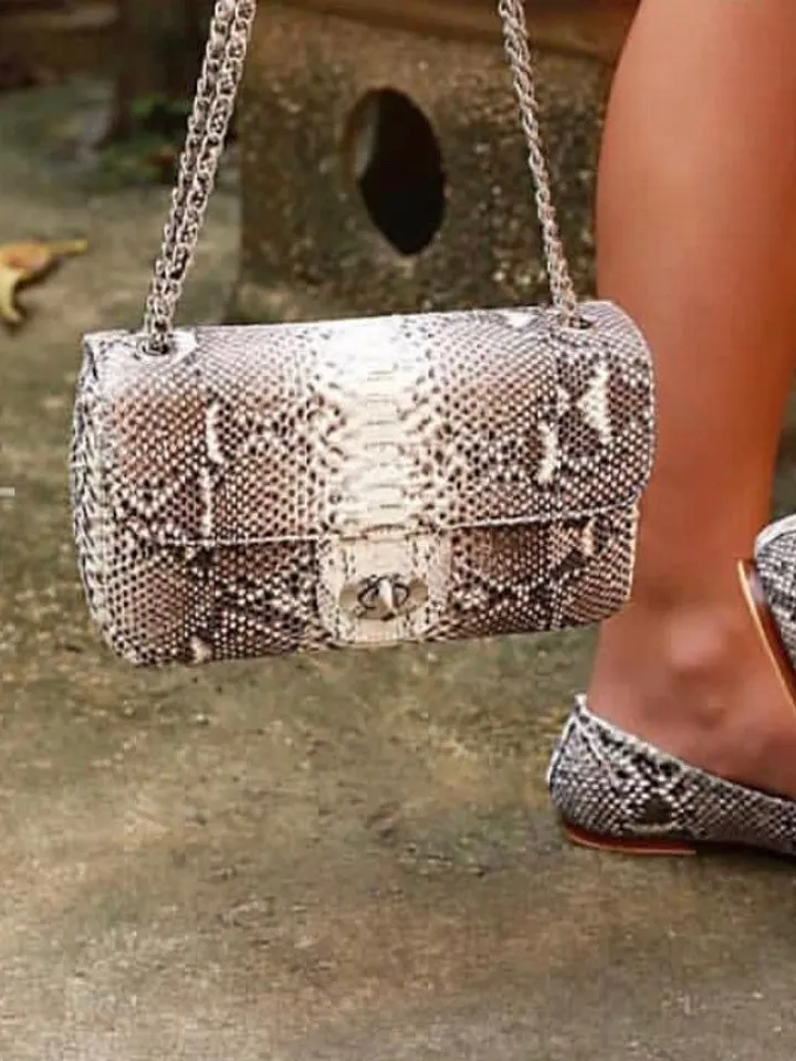 Genuine Python Skin Crossbody Natural Scale Gray Bag | Summer Chain Crossbody Bag | Elegant Clssy Crossbody Python Bag | Leather Bag Women