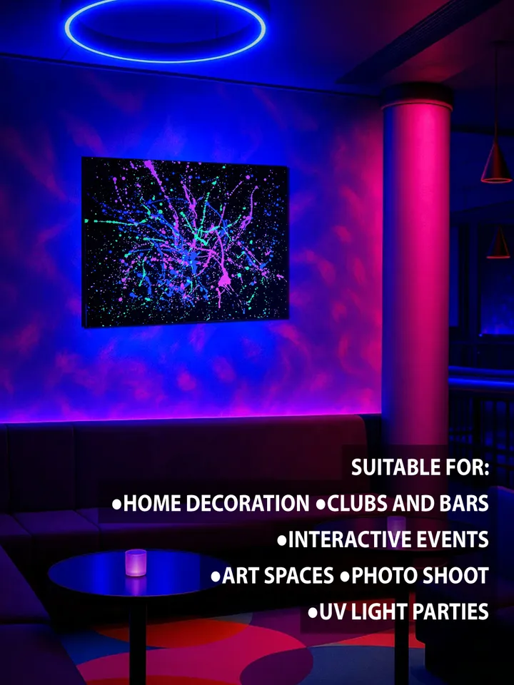 "Night Berlin" neon splash oil painting on canvas fluorescent art abstract art original black light painting