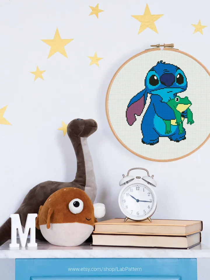 Lilo and Stitch Frog cross stitch pattern, baby, Love Hawaii, Toys, nursery decor, counted, chart, gift DIY, embroidery, instant PDF