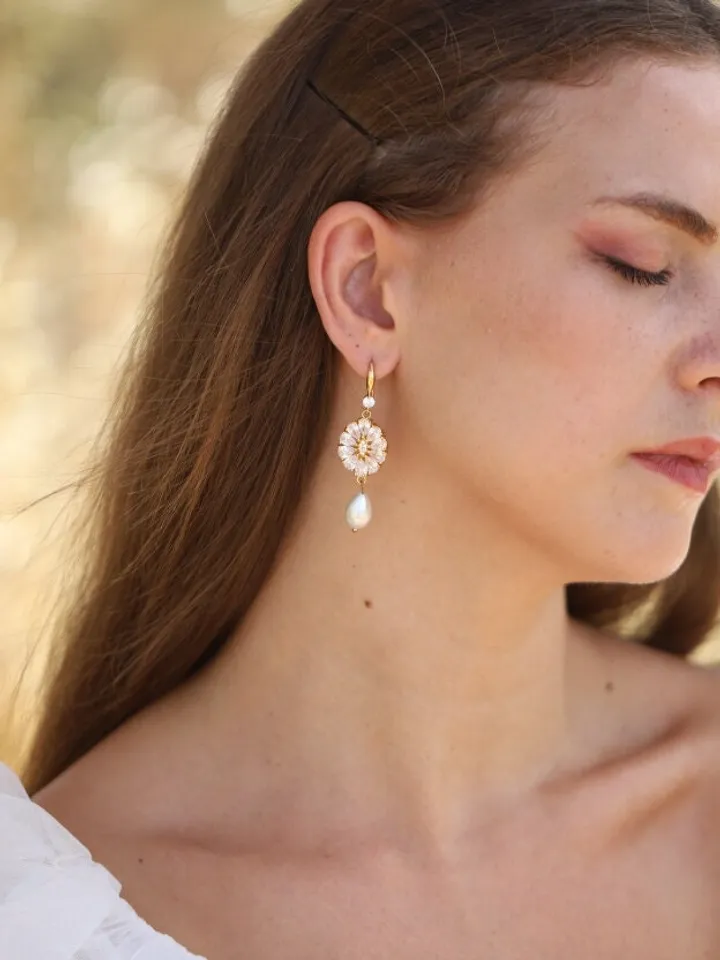 Boho Wedding Earrings, Swarovski Crystal Chandelier Bridal Earrings, Art Deco Statement Wedding Earrings For Bride, Pearl Statement Jewelry