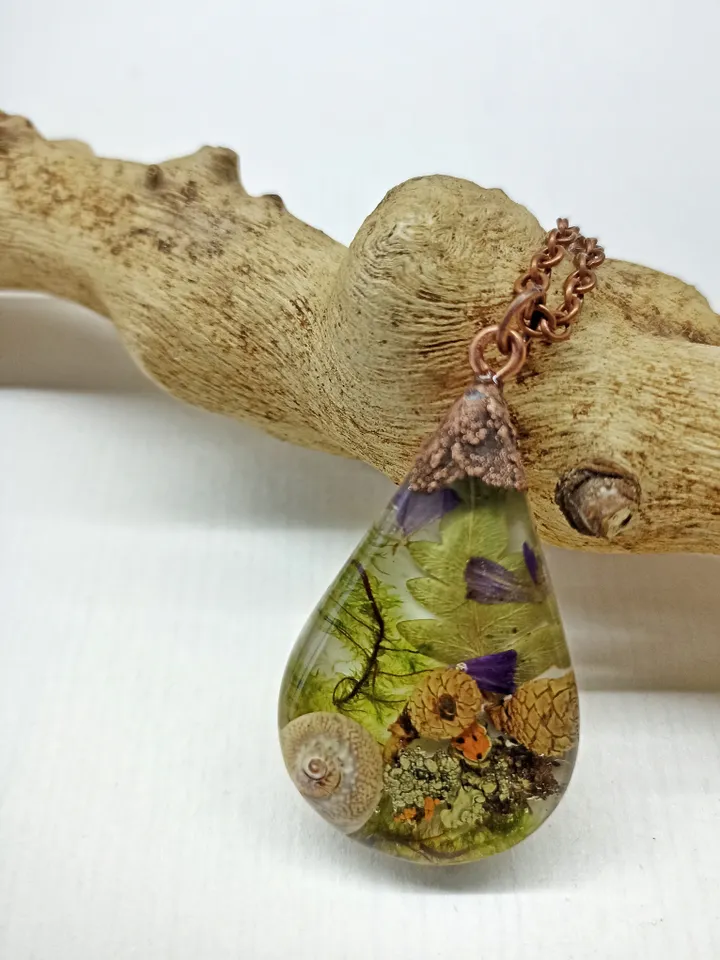 Rain forest Resin and Dry Flowers Pendant Forest jewelry Gift for her