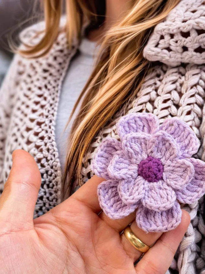 3D Flower Crochet Brooch Pattern  - Easy Crochet Flower Motif Pattern For Baby Blanket - Beginner Friendly Step by Step Instructions