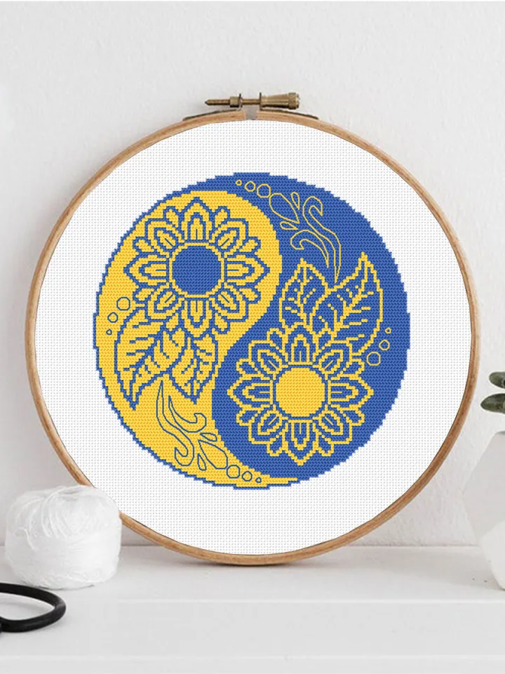 Yin yang mandala cross stitch pattern download PDF Ukraine sunflower cross stitch chart, Small flower mandala digital pattern PDF #M219