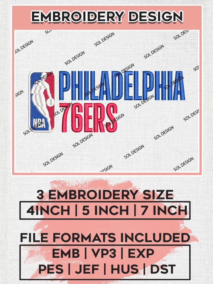 NBA 76ers Word Logo Embroidery Designs, NBA Philadelphia 76ers Machine Embroidery Designs, Basketball Team Logo Embroidery Files, NBA Logo, 3 sizes, Machine embroidery Files, Digital Download