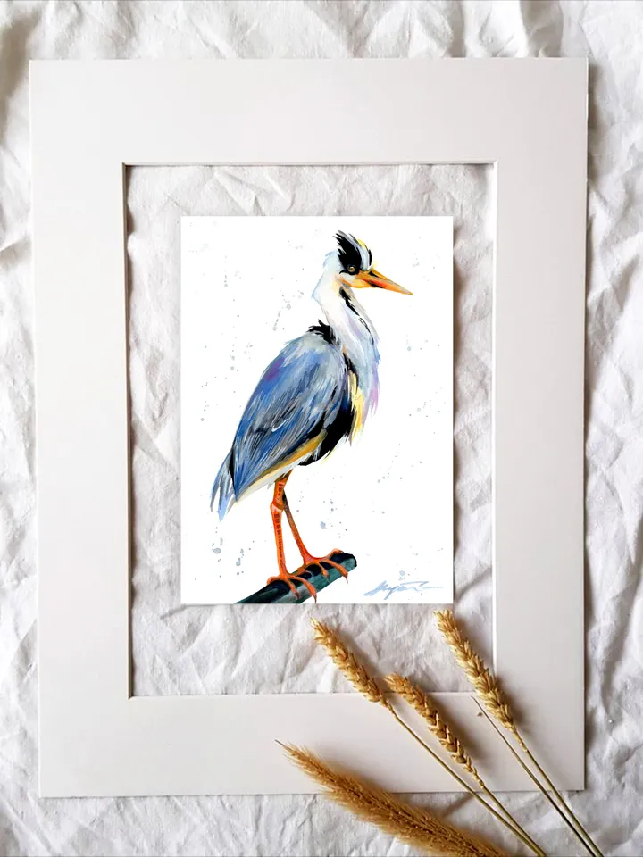 Great Blue Heron Bird Watercolour, bird painting, wall decor, birds lover gift, 8x11 in handmade art by Anne Gorywine