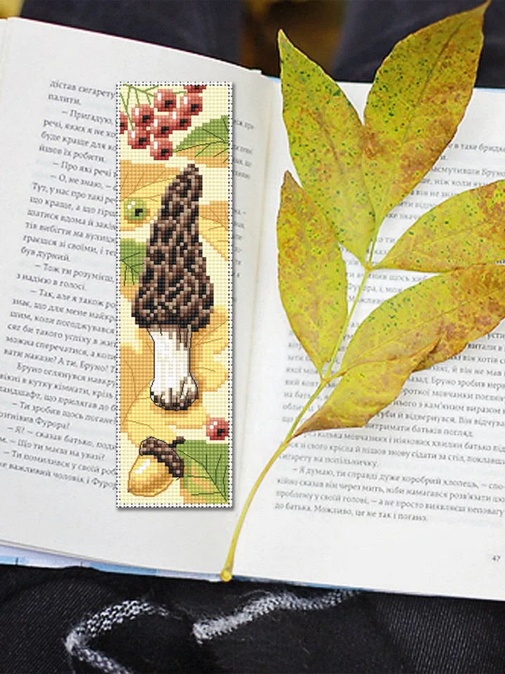 Mushroom bookmark cross stitch pattern PDF download Morel mushroom cross stitch chart, Digital bookmark pattern PDF, Fall embroidery #B161